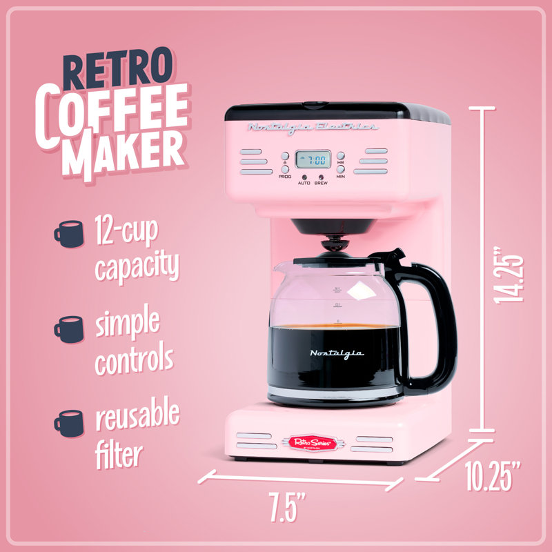 12-Cup Retro Coffee Maker, Pink