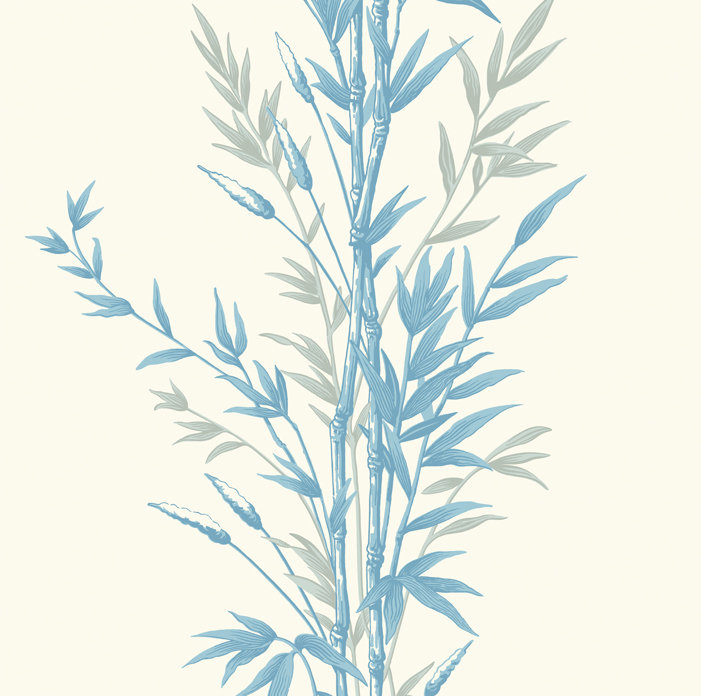 Anthology Bamboo Floral Wallpaper Roll, Blue/Ivory
