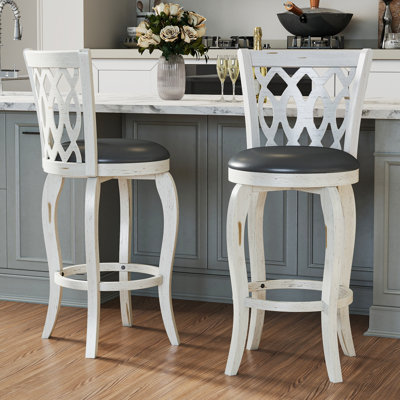 Swivel Upholstered Stool with Solid Wood Frame