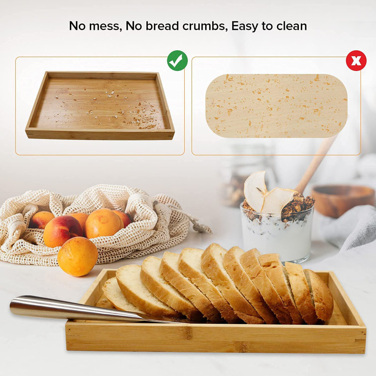 A Home Bread Knife 14.5 Inch & Bread Slicer, Compact Bread Cutting Guide  With Crumb Tray