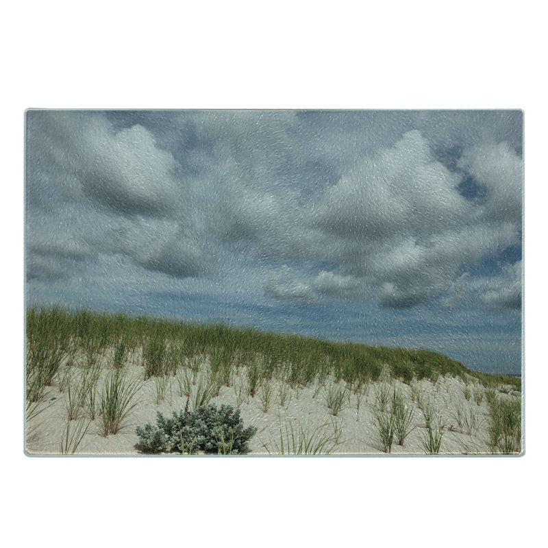 Planche à découper en verre trempé Ambesonne, Massachusetts, côte de Cape Cod, gris, beige, vert