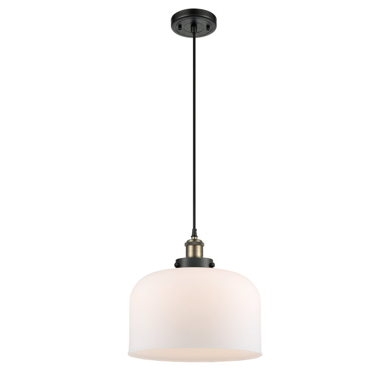 Mini luminaire suspendu à cordon 1 lumière Ballston Urban Bell, Blanc mat, Laiton antique noir, DEL
