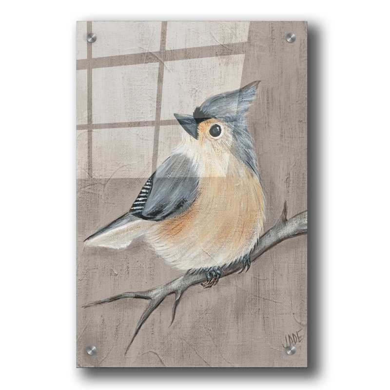 «Winter Bird I» par Jade Reynolds, art mural en verre acrylique, H 36 po x l 24 po x P 0,2 po