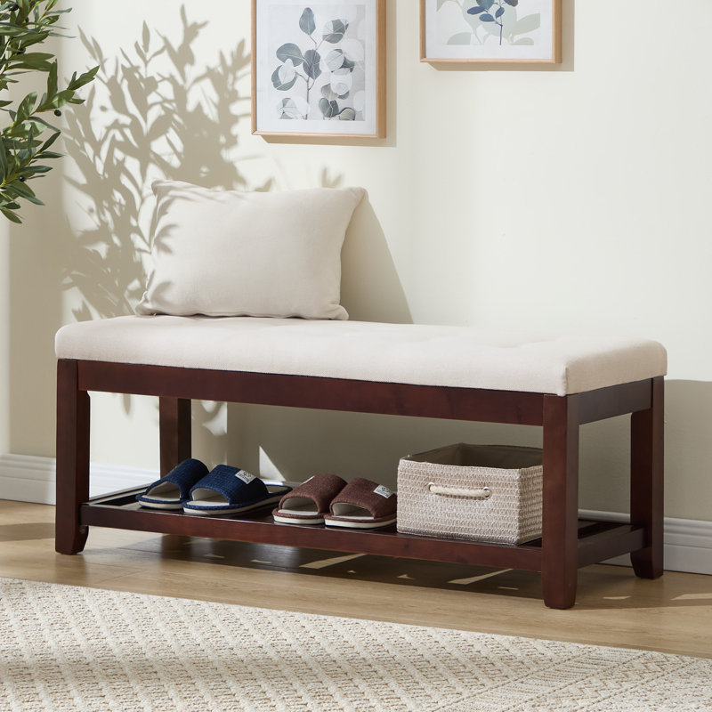 44" Upholstered Shoe Storage Bench – Perfect for Entryway, Mudroom, Small Spaces，or End-of-Bed Seating, Beige