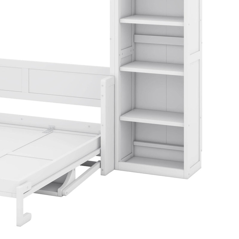 Lit escamotable avec bureau et bibliothèque Murphy, Blanc, Grand lit