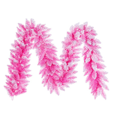  9' x 12" Flocked Pink Pencil Fir Artificial UnLit Garland with 190 Realistic Flocked Pink PVC Tips