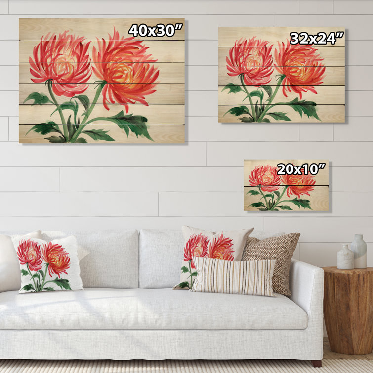 Red Barrel Studio® Chrysanthemum Flower On Wood Painting | Wayfair