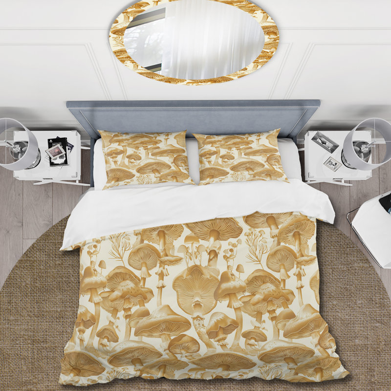Ensemble de housse de couette Gold White Mushroom - Plants, Housse de couette simple et deux taies décorative