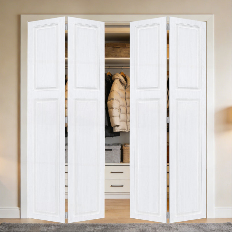 Double double 2 panneaux pliables 84 po x 48 po Porte de grange coulissante en bois de noyer blanc avec ensemble de quincaillerie