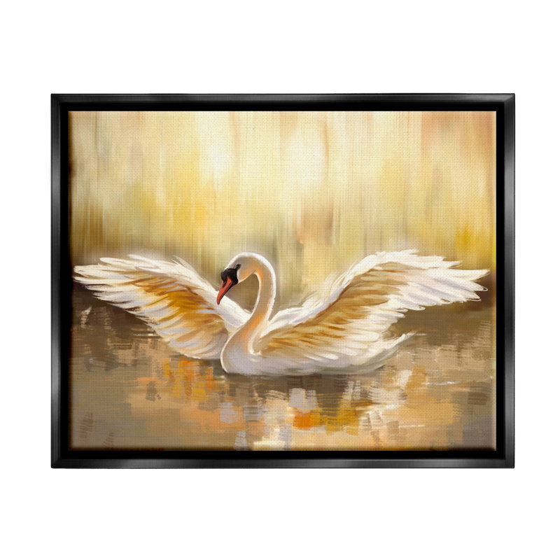 «Red Barrel Studio® Swan Wings Sunlit Wildlife Pond», art mural encadré par Ziwei Li, H 17 po x l 21 po x P 1,7 po