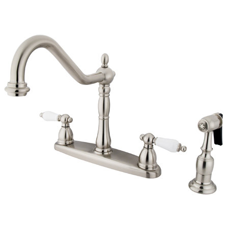 New Orleans Double Handle Kitchen Faucet with Side Spray, Brushed Nickel