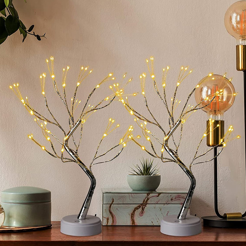 2 Pcs 20" Tabletop Bonsai Tree Light Lamp 108 Led Copper Wire String Lamp Battery/USB Operated DIY Artificial Tree Warm Fairy Light For Indoor Home Bedroom Desktop Christmas Trees Decor
