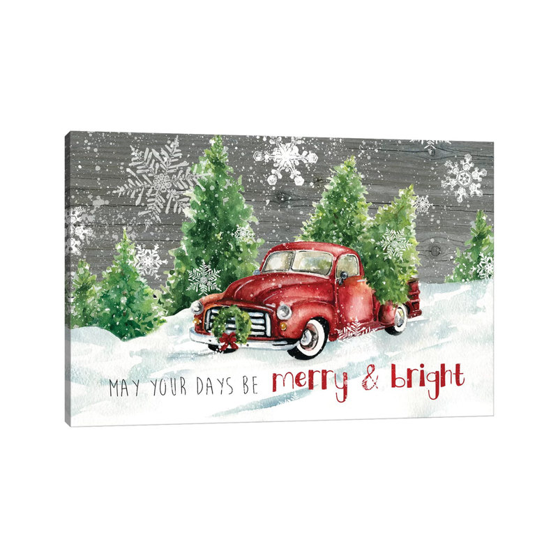 Merry And Bright Christmas Truck by Carol Robinson - Print on Canvas, Wrapped Canvas, 20.32 cm H x 30.48 cm W
