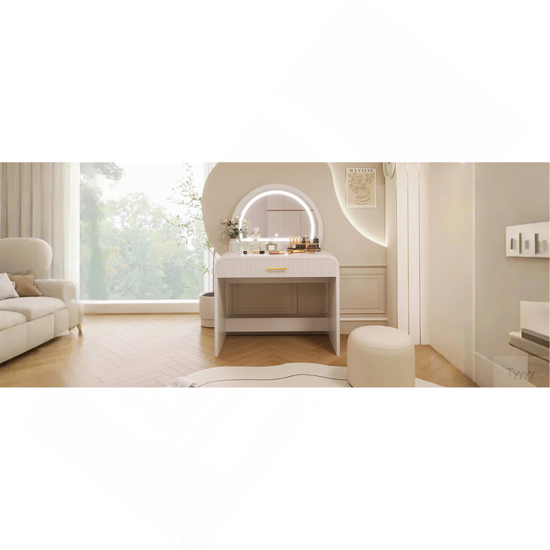 Table de coiffeuse 39 "avec miroir et miroir à écran tactile éclairé, coiffeuse avec tiroir pour chambre à coucher, blanc
