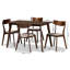 Ensemble de salle à manger 5 pièces Chartez en tissu beige clair et finition noyer, H 31,5 po x l 19,3 po x P 20,1 po-884054342