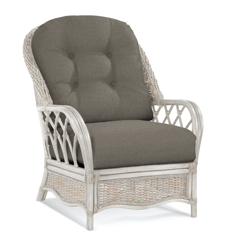 Everglade Rattan Arm Chair, Gray Sugar Performance; 0863-84, Antique Frost White