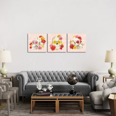 Fiesta de la Vida Muertos Triptych - ensemble d'art mural sur toile - Toile tendue (ensemble de 3)