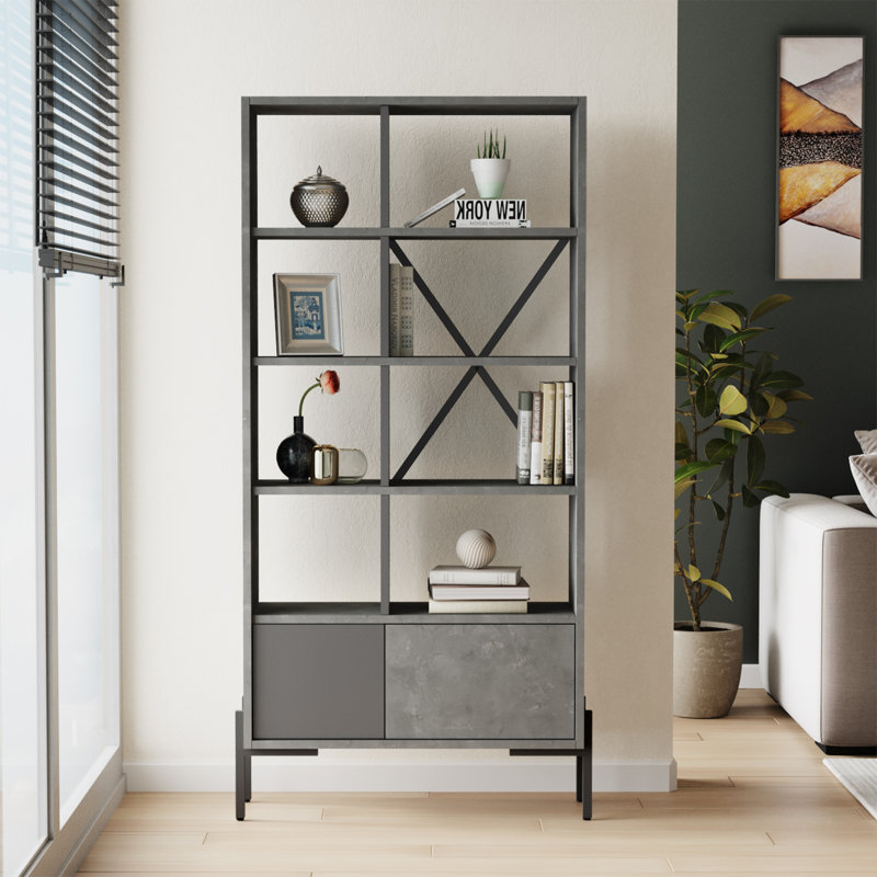 Leonie 160cm H x 79.6cm W Standard Bookcase, Grey