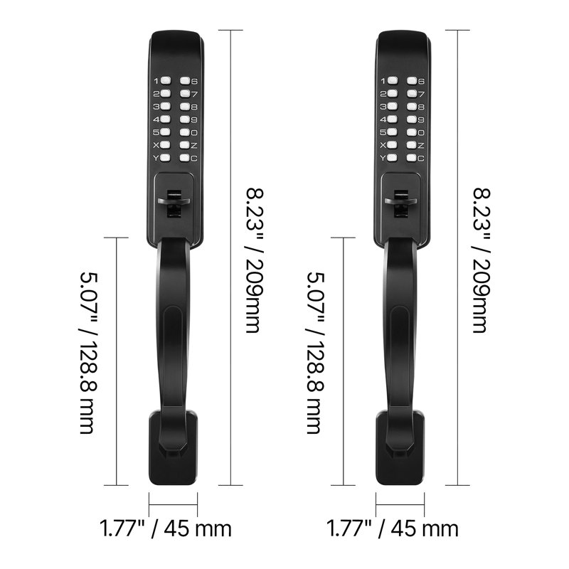 Mechanical Keyless Entry Door Lock with Pull Handle – Double-Sided Push Button Keypad, 4-7 Digit Code, Auto-Locking, for Garden Gates and Exterior Doors, Black