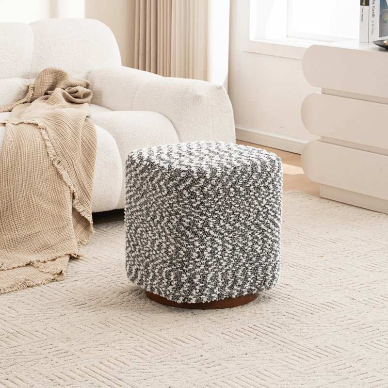15" Wide Upholstered Swivel Pouf Ottoman, Black, Brown