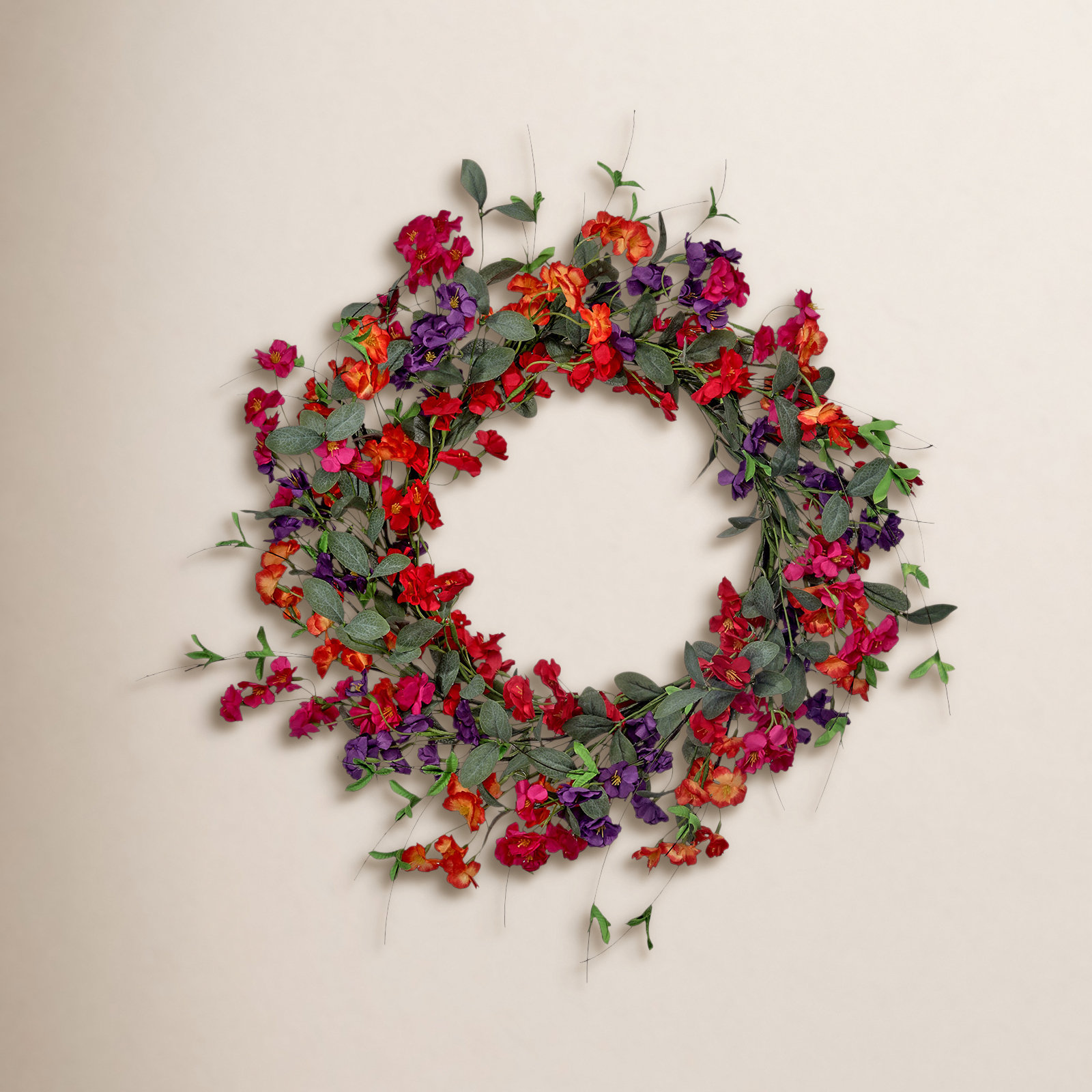 24"Mini Garden Blossom Wreath, Orange, Red, Purple, Pink