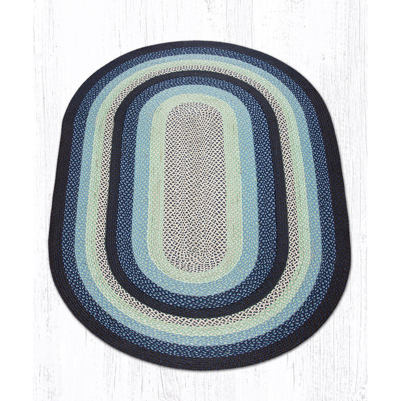  Oval Braided Rug Blueberry & Cream Hand-Woven Jute Rug for Rustic Farmhouse Decor, 20"x30"
