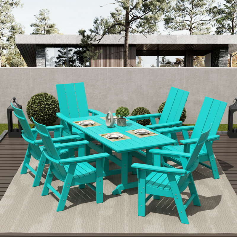 Joubert 6 - Person Patio Dining Set with Rectangular Table, Turquoise