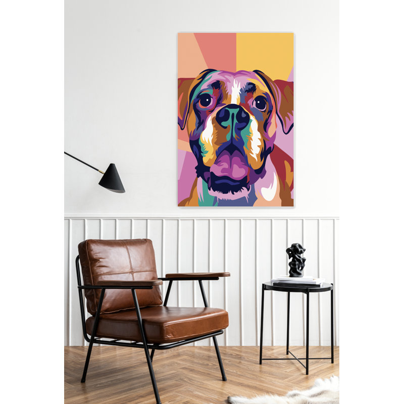 Boxer Dog, reproduction d'art acrylique, H 24 po x l 36 po x P 1 po, Encadrement doré