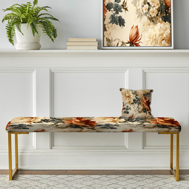 Rustic Brocade Elegance Victorian Motif VI - Banc rembourré floral doré