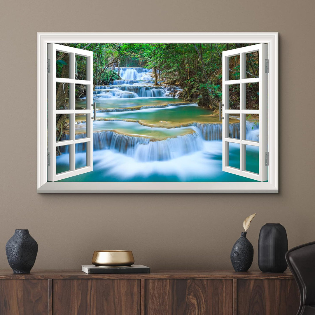 Window Scenery " Cascading Running River Waterfall In The Forest " IDEA4WALL Overall 