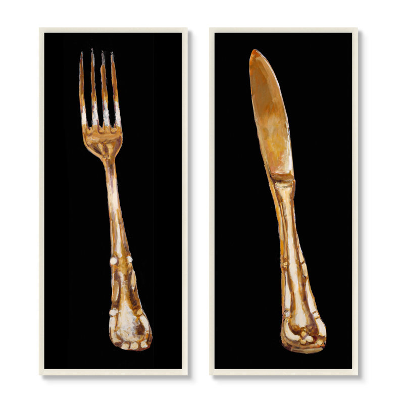 Portraits de cuisine rétro avec couteaux fourchette Patina par Adolf Llovea, L 7 po x H 17 po, Toile tendue