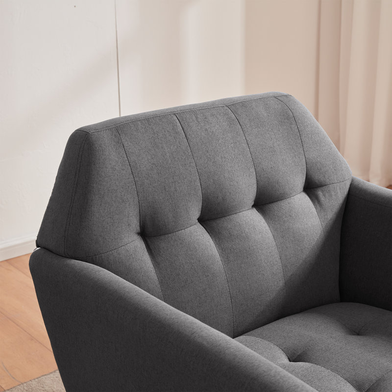 Fauteuil capitonné en lin 30,3 po Janara, Mélange de lin gris