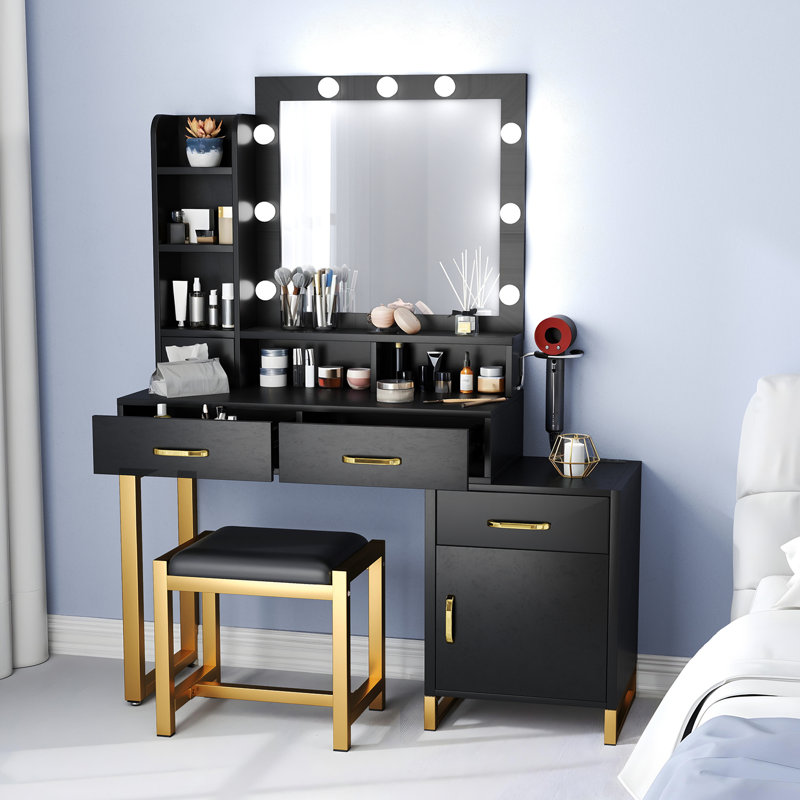 Coiffeuse avec ampoules DEL, Noir