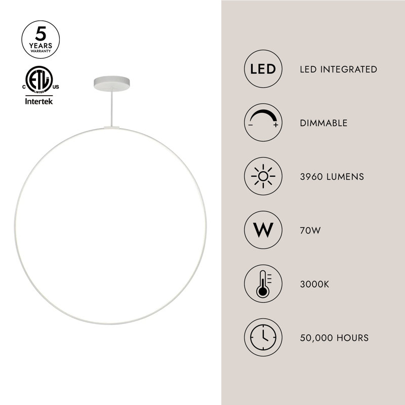 Cirque 1 - Light LED Pendant, Brushed Nickel, 107.75" H x 60" W x 0.75" D