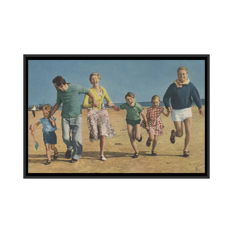 «Happy Family Running», impression sur toile, H 18 po x l 26 po x P 1,5 po, Toile avec cadre noir, Aucun mat