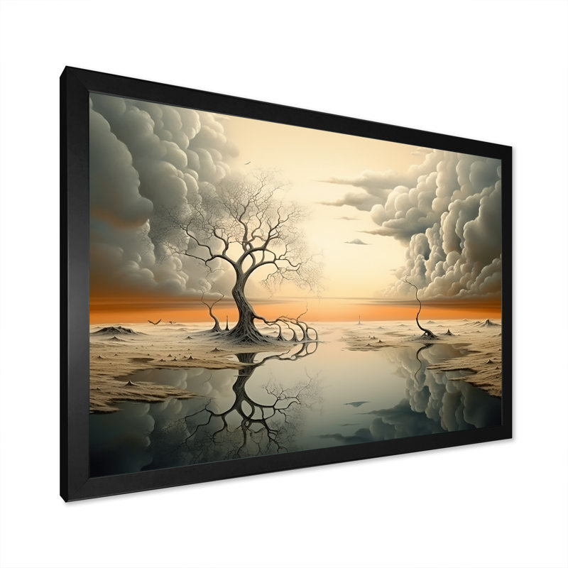 Surréalisme, paysage désertique II - art mural surréalisme, Cadre d'angle fermé noir, H 12 po x l 20 po x P 1 po