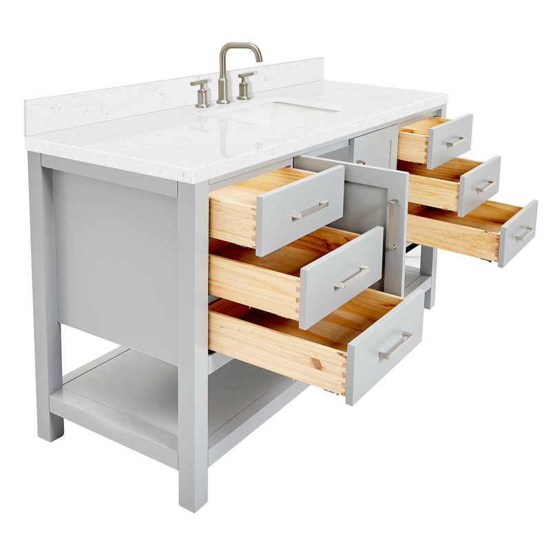 Meuble-lavabo simple 60 po ARIEL Moille, Gris, Forme rectangulaire