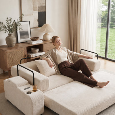 Table d'appoint en tissu chenille avec rangement Bluetooth et haut-parleur caché