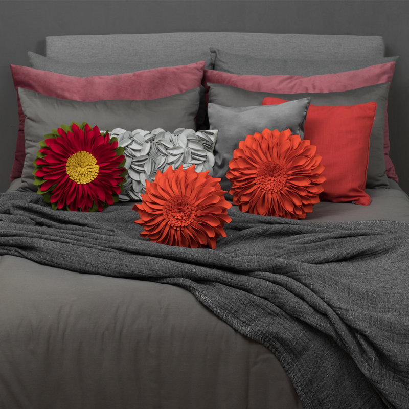  Housse et insert de coussin décoratif en tournesol Appliqued, B - Orange - Toile et laine, Carré 12 po