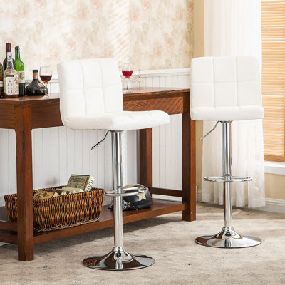 Tabouret de bar pivotant réglable en similicuir, ensemble de 2, blanc
