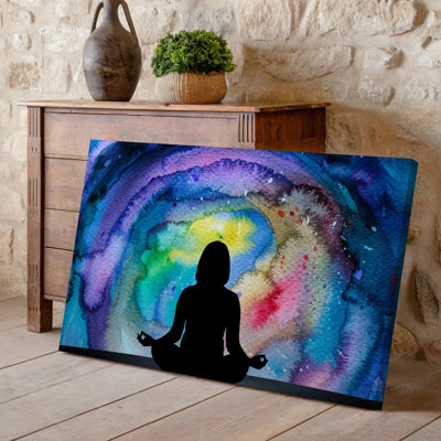 Canvas A Silhouette Of A Person Sitting In A Contemplative Pose Wall Art With Their Knees Drawn Up And Arms Resting On Them For Modern Canvas Wall Art