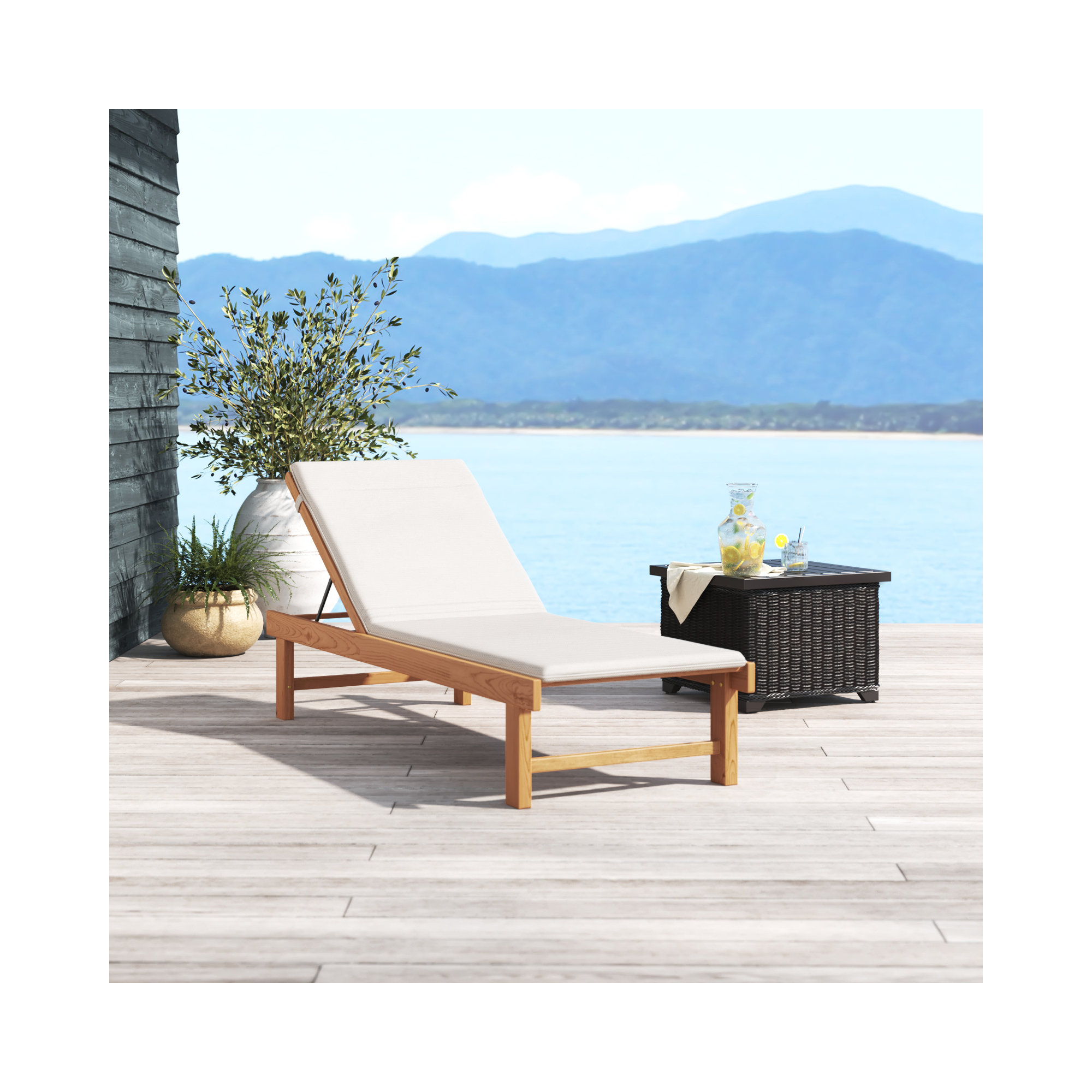 Arnoult Teak Reclining Single Chaise with Cushions