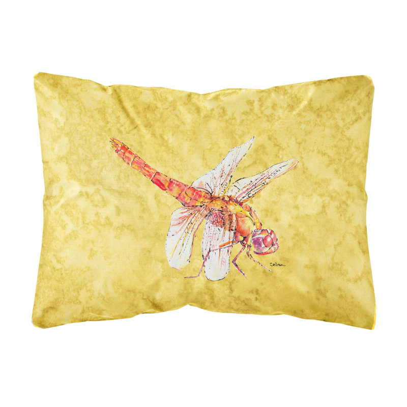 Dragonfly Yellow Indoor/Outdoor Throw Pillow, 12" x 16", Rectangle