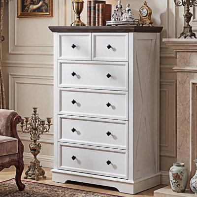 Farmhouse 6 Drawer Bedroom Dresser, Wood Tall Chest of Drawers, Closet Storage for Bedroom
