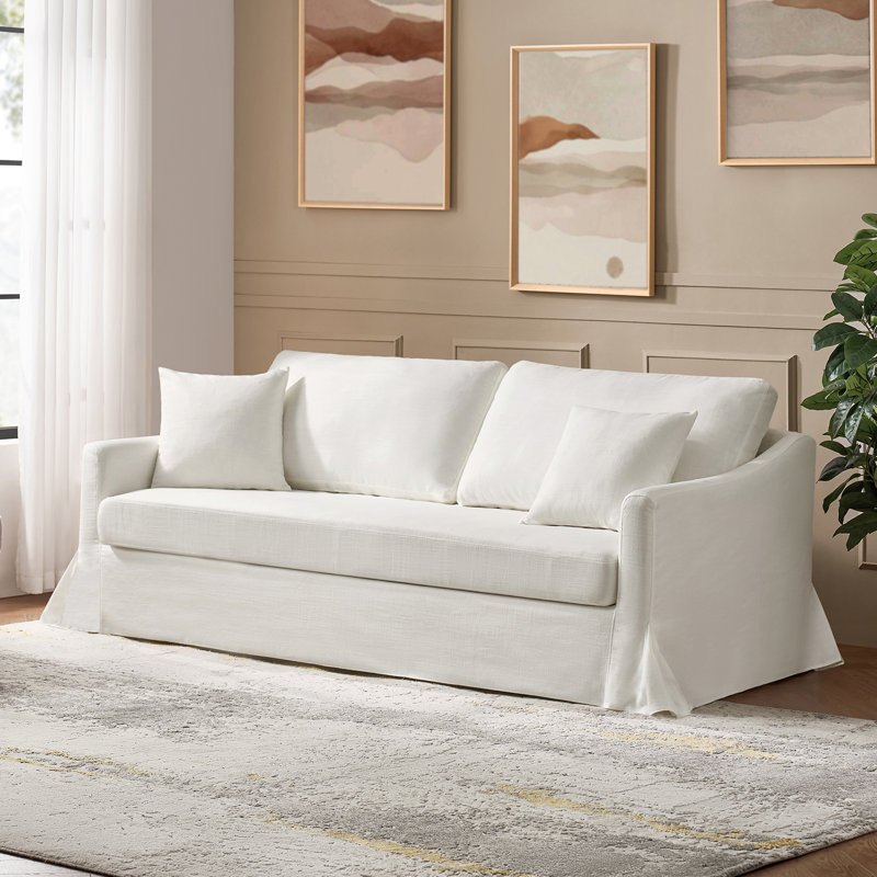 Wimberly 80.5" Farmhouse Upholstered Slipcovered Sofa, White