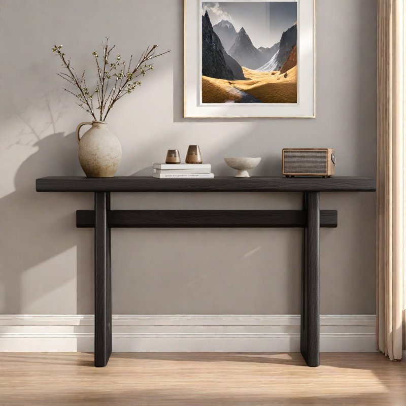 Elegant Console Table With Geometric Silhouette, Black
