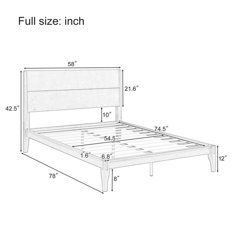 Mid-Century Modern 12 Inch Bamboo Wood Platform Bed with Wood Slat Support, No Box Spring Needed, Easy Assembly, Brown, Full