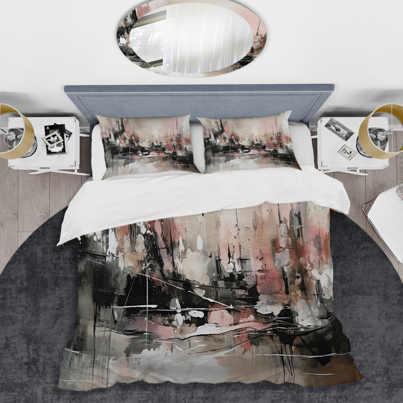 Ensemble de housse de couette en microfibre / polyester rose et noir Minimalims Fludity I Bedding