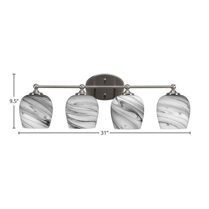 Capri 4 Light Bath Bar Shown In Brushed Nickel Finish With 6" Onyx Swirl Glass