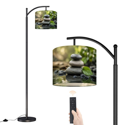 Lampe sur pied arquée avec abat-jour réglable, motif de galets empilés, 3 températures de couleur, intensité variable, lampe sur pied avec interrupteur au pied pour chambre à coucher
